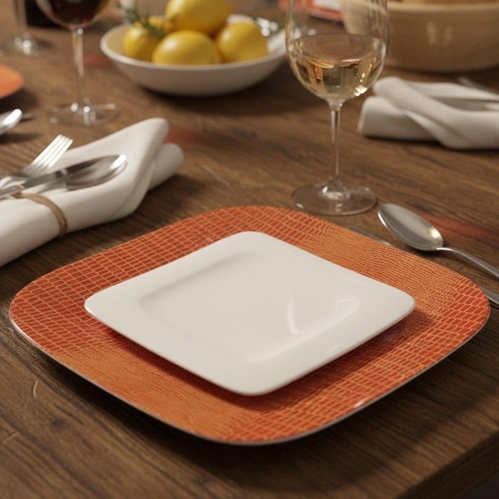 222 Fifth Via Venetto Dinner Plate, Vtg Orange & White Italian-Style Dinnerware